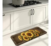 Sunflower Kitchen Mats for Floor, Vintage Floral Decorative Cushioned Comfort Washable Rugs for Kitchen Sinks, Laundry Room, and Bathroom 16x47 Inch