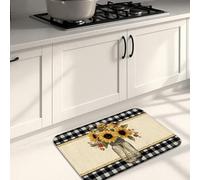 Sunflower Kitchen Mats for Floor, Vintage Floral Soft Mats, Cushioned Comfort Washable Non Slip Decor Rugs for Kitchen Sinks Laundry Room Bathroom 16x24 Inch