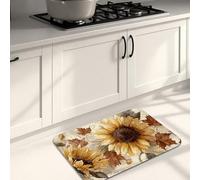 Sunflower Kitchen Mats for Floor, Vintage Floral Soft Mats, Cushioned Comfort Washable Non Slip Decor Rugs for Kitchen Sinks Laundryroom Bathroom 20x31 Inch