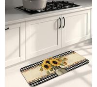 Sunflower Kitchen Mats for Floor, Vintage Floral Soft Mats, Cushioned Comfort Washable Non Slip Decor Rugs for Kitchen Sinks Laundry Room Bathroom 16x47 Inch