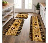 Sunflower Kitchen Mats for Floor, Vintage Floral Soft Mats, Cushioned Comfort Washable Non Slip Rugs for Kitchen Sinks Laundry Room Bathroom 3Pcs