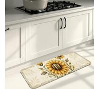 Sunflower Kitchen Mats for Floor, Vintage Floral Soft Mats, Summer Cushioned Comfort Washable Decor Rugs for Kitchen Sinks Laundryroom Bathroom 16x47 Inch