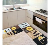 Sunflower Kitchen Mats Set of 2, Yellow Kitchen Floor Rugs, 17"x30"+17"x47"