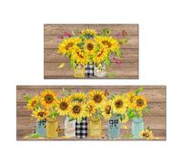 Sunflower Kitchen Rugs Set of 2,Farmhouse Style Kitchen Decor Kitchen Mat Non-Slip Washable,Farmhouse Kitchen Decor Anti Fatigue Floor Mat for Kitchen Sink Laundry Room, 17x30+17x47Inch