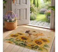 Sunflower Labrador Door Mat, Yellow Dog Doormat for Outdoor & Indoor Entrance Spring Floral Decor, Rubber Waterproof Non-Slip Dust Absorbent Front Doormat, Easy Clean 29x17 Inch