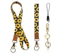 Sunflower Lanyard and Wrist Lanyards, Cute Breakaway Neck Lanyards with Retractable Reel for Id Badges Wallet, Wristlet Lanyard Strap for Key Chains, Badge Holder, Offices, Teacher, Nurse,Cruise