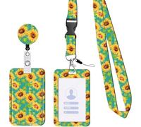 Sunflower Lanyard, Hidden Disability and Autism Support, Professional Neck Lanyard with Card Holder, Retractable Keychain for Workplace Access and Event Security, Stretchable Badge Reel with Sunflower