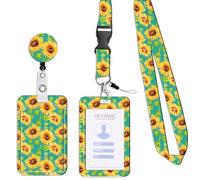 Sunflower Lanyard, Retractable Lanyard with ID Card Holder Badge Reel & Detachable Buckle, for Ships Key Cards, Soft Durable, Personalised Neck Strap for Women Nurse Teacher Disability