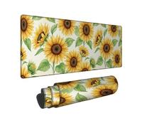 Sunflower Large Mouse Pad, Floral Natural Leaf Petal Summer Yellow Rubber Smooth Extended Table Mousepad Idea for Home Office Desk Laptop Gamers Gift 16x36 Inch