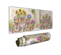 Sunflower Large Mouse Pad, Rustic Fanciful Flower Pot Spring Yellow Rubber Washable Cloth Mousepads for Desk Desk Accessories for Gaming Computer Laptop 16x36 Inch