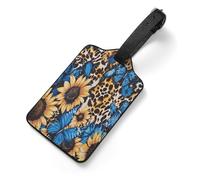 Sunflower Leopard Butterflies Luggage Tags for Suitcase with Name Id Labels PU Leather Travel Baggage Tag Gift for Men Women
