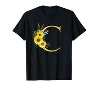 Sunflower Letter C Initial Floral Monogram Women Girls T-Shirt