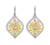 Sunflower Leverback Earrings 925 Sterling Silver Two Tone Flower Earrings Birthday Jewellery Gifts for Women