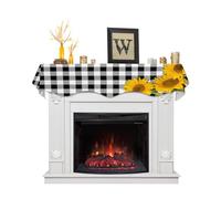 Sunflower Mantle Scarf 90 x 17 Inch, Yellow Floral Vintage Farm Style Fireplace Mantel Scarf Buffalo Check Plaid Mantel Cover Runner for Home Living Room Indoor Holiday Party Decor
