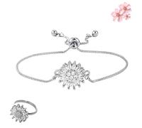 Sunflower Mood Bracelet Adjustable Flowers Rhinestone Bracelets Sunflower MoodBracelet+Ring Inspirational Jewelry Accessories for Women (1PCS/B)