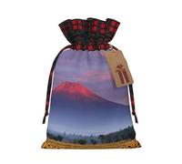 Sunflower Moutain Print Christmas Drawstring Linen Gift Bags Reusable Fabric Bags With Tags For Christmas Gifts