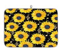 Sunflower Music Note Microfibre Dish Drying Mat Absorbent Dish Drying Drainers Mats for Kitchen Spoon Glass Plate 45.7 x 60.9 cm