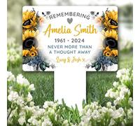 Sunflower Never More Than A Thought Away Remembrance Grave Plaque Memorial Stake |Personalised In Loving Memory Remembrance Memorial Plaque Grave Decoration Marker Garden Ground Stake