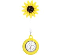Sunflower Nurse Fob Watch, Retractable Pocket Watch with Clip, Easy-to-Read Dial, Cute Silicone Case, Ideal for Nurses, Students, Doctors, Women，Yellow