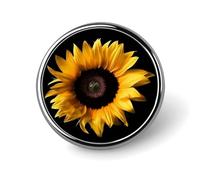 Sunflower on Black Background Badges Circle with Button Design, Personalized Picture Pin Brooches, Round Badge Holders for Decorate Hat Shirt Clothing Bag Accessories