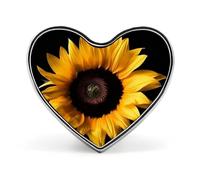 Sunflower on Black Background Badges Heart with Button Design, Personalized Picture Pin Brooches, Heart Badge Holders for Decorate Hat Shirt Clothing Bag Accessories