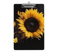 Sunflower on Black Background Clipboard, A4 Acrylic Clipboard with Hanging Hole, Ultra-Light Clip Board - Holds 100 Sheets, Shatterproof Document Holder for Office, 12.5" X 8.5"