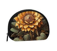 Sunflower on Black Background Coin Purse Personalized Coin Bag for Women Men Change Purse Small Wallets with Zipper Mini Shell Coin Pouch Outdoor Shopping Change Storage Bag Handbags Gifts