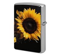 Sunflower on Black Background Lighter Case Metal Protective Cover with Double-Sided Art Design, Cool Lighters Pouch Shockproof Lighter Cover for Men Women Gifts, Lighters Not Included