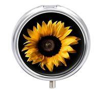 Sunflower on Black Background Small Pill Box 3 Grids Travel Pill Case Portable Daily Pill Organizer with Anti-Mixing Design Easy to Retrieve Meds for Medication, Vitamin, Supplements