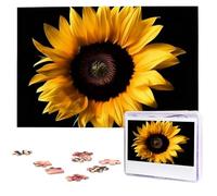 Sunflower On Black Background Wooden Puzzles 1000 Pieces Personalized Jigsaw Puzzle For Adults Interesting Custom Photo Puzzles Gift For Holiday Birthday Wedding Anniversay