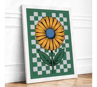 Sunflower on Checked Ground Botanical Framed Wall Art Print A1 (84.1×59.4cm) White, Wall Decor for Living Room, Bedroom, Office & Home, Ready to Hang, Art Gift