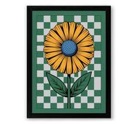 Sunflower on Checked Ground Botanical Framed Wall Art Print A2 (59.4×42cm) Black, Wall Decor for Living Room, Bedroom, Office & Home, Ready to Hang, Art Gift
