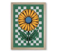 Sunflower on Checked Ground Botanical Framed Wall Art Print A2 (59.4×42cm) Oak, Wall Decor for Living Room, Bedroom, Office & Home, Ready to Hang, Art Gift