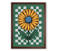 Sunflower on Checked Ground Botanical Framed Wall Art Print A2 (59.4×42cm) Walnut, Wall Decor for Living Room, Bedroom, Office & Home, Ready to Hang, Art Gift
