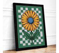 Sunflower on Checked Ground Botanical Framed Wall Art Print A2 Black