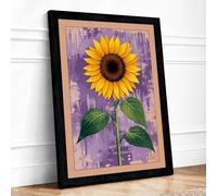 Sunflower on Lavender Rustic Framed Wall Art Print A2 Black