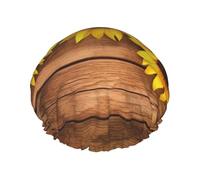 Sunflower on Wood Plank Printed Double-Layer Waterproof Shower Cap - Reusable Spa & Face Mask Bathing Hat for Travel, Home Care & Beauty Routine