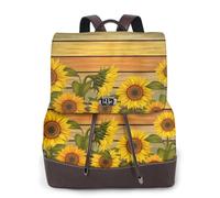 Sunflower On Wood Print Women Fashion Backpack Ladies Pu Leather Backpacks Handbag Waterproof Rucksack Travel Backpack with Flap