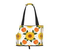 Sunflower & Orange Tulip Grid Pattern Print Dog Purse Carrier for Small Dogs and Cats
