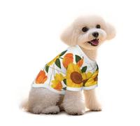 Sunflower & Orange Tulip Grid Pattern Print Dog Tshirt - Hawaiian Floral Pet Apparel For Puppy Top, Dog Christmas Outfit & Thanksgiving