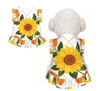 Sunflower & Orange Tulip Grid Pattern Print Pet Skirt - Cute Dog Clothes for Small Dogs Dog Clothing Christmas and Thanksgiving