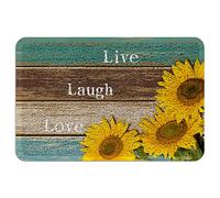 Sunflower Outdoor Indoor Entrance Doormat Retro Barn Wooden Live Laugh Love Front Welcome Door Mats Inside Outside Rugs, Waterproof Non Slip and Durable 23.6x15.7