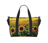 Sunflower Over The Mountains And Field Print Large Travel Duffel Bag Foldable Lightweight Weekender Bags, Carry On Overnight Tote Bags, Gym Duffel Bags Hospital Bags Yoga Bags For Women Men, Black,