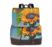 Sunflower Painting Print Women Fashion Backpack Ladies Pu Leather Backpacks Handbag Waterproof Rucksack Travel Backpack with Flap