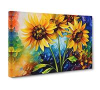 Sunflower Painting Vol.3 Canvas Print | Gallery Wrapped 30mm Frame Wall Art | 30x20 inches | Ready to Hang | Abstract Floral Picture | Living Room Bedroom Lounge Office