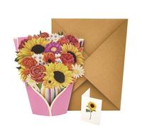 Sunflower Paper Pop Up Greeting Cards 3D Pop Up Flower Bouquet Card Beautiful Design for Anniversary Get Well Gift Mother's Day Valentine's Day Comes with 1 Envelope and 1 Card