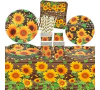 Sunflower Party Supplies, Sunflower Party Tableware, Dinner Plates Desserts Plates Cups Napkins Tablecover Straws for Floral Party Supplies, Serves 20 (20)