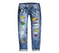 Sunflower Patch Jeans Womens high Rise Straight Leg roll-up Cute Ripped Boyfriend Jeans Distressed Classic Washed Frayed raw Hem Denim Jeans Pants with Pockets