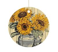 Sunflower Pattern Hanging Ceramic Ornaments, Christmas Tree Decorations, Funny Home Decor Gifts for Women, Sisters & Work Best Friends