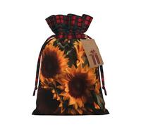 Sunflower Pattern Print Christmas Drawstring Linen Gift Bags Reusable Fabric Bags With Tags For Christmas Gifts